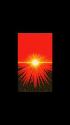 the sun is shining brightly in the sky with red and yellow colors on black background