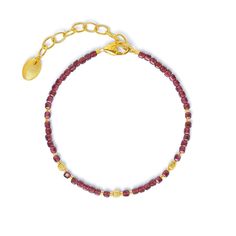 Cuseni Garnet Bracelet-Jewelry-Bernd Wolf-Sorrel Sky Gallery Faceted Yellow Gold Bracelet, Gold Faceted Bracelets, Dainty Gold Bracelets With Gemstones, Yellow Gold-plated Gemstone Bracelet, Gold Rondelle Bracelets, Yellow Gold Plated Bracelet With Gemstone, Elegant Red Bracelets With Gold Beads, Classic Faceted Gold Jewelry, Faceted Gold Beaded Bracelets As A Gift