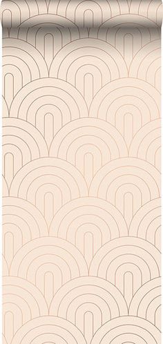 an art deco style wallpaper with pink and white circles on it, in the shape of waves