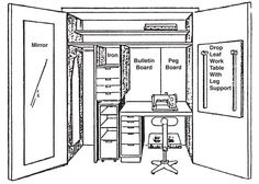 an open closet with the door and shelves labeled