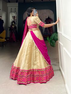 *🌷Lehenga Choli🌷*

Jacquard weaving meets Kanjivaram ikkat for unmatched opulence 🪸
 
*Lehenga(Stitched)*
Lehenga Fabric : Jacquard Silk
Lehenga Work : Weaving Work With Ikkat Kanjivaram
Lehenga Waist : SUPPORTED UP TO 42
Lehenga Closer : Drawstring with Zip 
Stitching : Stitched With Canvas 
Length : 41
Flair : 3.50 Meter
Inner : Silk

*Blouse(Unstitched)*
Blouse Fabric : Jacquard Silk
Blouse Work : Weaving Work With Ikkat Kanjivaram
Blouse Length : 0.90 Meter 

*Dupatta*
Dupatta Fabric : Georgette 
Dupatta Work : Lace Border and also sequins Butties all over  
Dupatta Length : 2.4 Meter

*Package Contain* : Lehenga, Dupatta, Blouse, Drawstring, Zip

Weight : 1.200 Kg

*Price : 1999/-free shipping*

~Studio Kanjivaram Lehenga, Kanjivaram Blouse, Zip Stitching, Lehenga Stitched, Lehenga Dupatta, Georgette Dupatta, Blouse Work