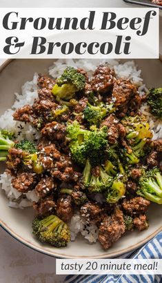 ground beef and broccoli served over rice in a bowl