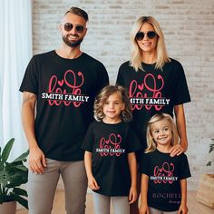 Family Valentine Shirts, Custom Name Shirts, Personalized Valentine, Valentine Outfit, Family Picture Shirts, Matching Vacation Shirts,Love  Great for family pictures around the tree, Christmas card photos, Christmas outfits and more.  See other matching Christmas shirts here: https://www.etsy.com/listing/1599484642/matching-christmas-shirts-family?click_key=24ddf79037e4f6461f2a0a30733d4ab2e3e302dc%3A1599484642&click_sum=b1d5c6d2&ref=shop_home_active_11&pro=1&sts=1 HOW TO ORDER ----------------------------------------------------------------------------------------------------- 1. MAKE SURE THAT YOU HAVE SCROLLED THROUGH AND READ ALL OF THE PHOTOS. 2. PICK YOUR SIZE, AND COLOR FROM THE DROPDOWN MENUS. 3. ADD TO CART 4. IF YOU HAVE MORE ITEMS TO ORDER, HIT THE BACK BUTTON AND REPEAT. 5. ONC Casual Red Top For Family Occasions, Red Family Matching Short Sleeve Shirt, Family Matching Graphic Print Tops For Valentine's Day, Red Short Sleeve Shirt For Family Matching, Red Short Sleeve T-shirt For Family, Black Casual Shirt For Valentine's Day, Casual Black Shirt For Valentine's Day, Family Matching Letter Print Tops For Valentine's Day, Casual Black Shirt For Family Events