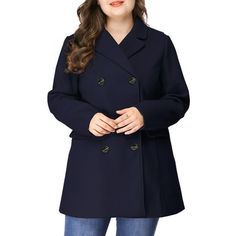 This piece is cut in a double breasted design with six statement buttons on the front. Suitable for female. Throw over jeans for an off-duty look, or with tailored trousers for a polished ensemble. Occasion: Work, Weekend Gathering, Shopping, etc. Body size chart shows fitting size, please check your measurements to make sure the item fits before ordering. Body Size Chart (in inches) International Size----------Chest Girth----------Shoulder Width 1X------------------------46 7/8----------------- Office Pea Coat With Long Sleeves, Fall Office Pea Coat In Solid Color, Solid Color Pea Coat For Office, Office Long Sleeve Solid Pea Coat, Office Long Sleeve Solid Color Pea Coat, Winter Pea Coat With Button Closure, Winter Solid Color Pea Coat With Lapel Collar, Solid Single-breasted Outerwear For Cold Weather, Solid Outerwear With Button Closure For Winter