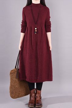 Plus Size-Fashion Stitching Dress Simple Base Knitted Sweater Skirt Women Material: Cotton Blend Collar: O-neck Pattern: Solid color Highlight: Knitted Season: Spring. Autumn .Winter Casual Patchwork Sweater Dress, Patchwork Midi Dress For Work, Red Casual Midi Dress For Fall, Casual Red Midi Dress For Fall, Casual Burgundy Midi Dress For Fall, Red Sweater Dress For Fall, Red Long Sleeve Cotton Midi Dress, Red Knee-length Sweater Dress For Spring, Fall Red Solid Midi Dress