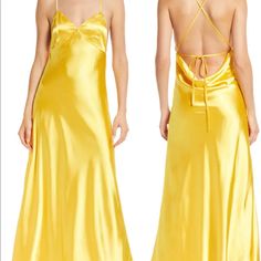 Stunning Dress, Never Worn Yellow Fitted Slip Dress For Evening, Fitted Yellow Slip Dress For Evening, Yellow V-neck Maxi Dress For Wedding, Fitted Yellow Slip Dress For Night Out, Yellow Bias Cut Dress For Party, Bias Cut Yellow Dress For Party, Yellow Bias Cut Summer Dress, Yellow Bias Cut Dress For Summer, Yellow Silk Evening Maxi Dress