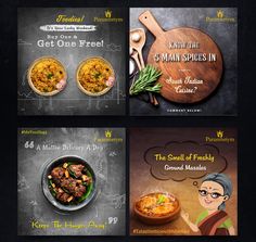 four different menus with food on them and the words, how do you get one?