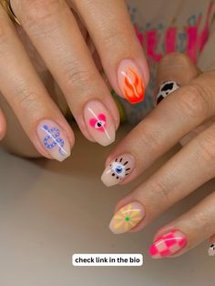 summer nails Dopamine Nails, Korean Inspired Nails, Thailand Nails, Quirky Nails, Neon Nail Designs, Funky Nail Art, Mens Nails, Hippie Nails, Hard Nails