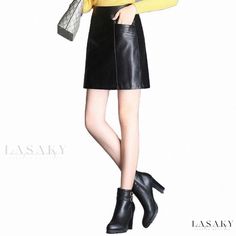 Lasaky - Faux Leather Pencil Skirt - Elegant and Figure-Flattering Winter Workwear Faux Leather Skirt, Trendy Leather Skirt For Winter, Trendy Leather Winter Skirt, Fall Faux Leather Mini Pencil Skirt, Spring Faux Leather Mini Skirt For Office, Spring Office Faux Leather Mini Skirt, Leather Skirt For Office Wear In Winter, Winter Faux Leather Skirt, Winter Workwear Faux Leather Mini Skirt