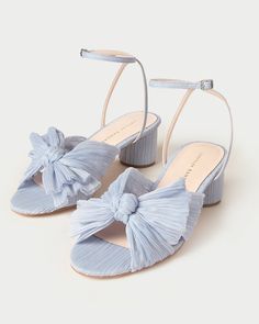 Loeffler Randall Shoes, Perfect Wedding Shoes, Mid Heel Sandals, Low Heel Sandals, Ankle Strap Shoes, Bow Heels, Blue Heels, Loeffler Randall, New Sneakers