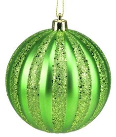 Vertical Stripe Ornament Round Matte Ball: Lime Green 4 Inch (100 mm) Wide : Dozen Pack 12 - Gold Loop Hanger Attached Ornament Craft, Glitter Ornaments, Wreaths & Garlands, Wreath Bow, Ornament Crafts, Christmas Illustration, Craft Supply, Wired Ribbon, Deco Mesh