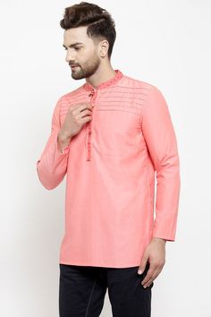 Peach color Deisgner cotton short kurta with pin tucks  Product Features:   Color: Peach Fabric: Blended Cotton Pattern: Plain Sleeve: Full Sleeve Collar: Mandarin Occasion: Casual Formal Ethnic Evening  Wash Care: First Dry Clean, Mild Hand Wash Only, Do Not Bleach Disclaimer: There will be slight difference in digital to actual image Casual Pink Kurta For Festive Season, Traditional Straight Kurta With Pintucks, Eid Straight Kurta With Pintucks, Festive Cotton Kurta With Pintucks, Eid Pintucks Straight Kurta, Casual Pink Kurta For Festive Occasions, Cotton Straight Kurta With Pintucks, Peach Kurta Combination, Peach Long Sleeve Kurta For Eid