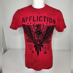 Brand New Affliction T-Shirt Color Red 100% Cotton Fast Shipping And 5 Seller. Check Out My Closet For More Affliction Apparel. Red Distressed Crew Neck T-shirt, Distressed Red Tops For Streetwear, Red Distressed Top For Streetwear, Red Distressed Short Sleeve T-shirt, Red Distressed Cotton Top, Affliction Shirts, Affliction Men, Skull Shirts, Black Label