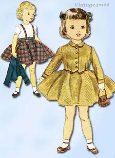 1950s Original Vintage Simplicity Sewing Pattern 3992 Toddler Girls Suit Size 2 #Simplicity Vintage 1950s Dresses Parties, Girls Clothes Sewing, Vintage Girls Clothes, Toddler Patterns, Suit Pattern, Vintage 1950s Dresses, Toddler Girl Style, Sewing Projects For Kids, Childrens Clothing