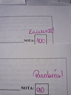 two sheets of paper with pink ink on them and the words nota - paabrens written in spanish