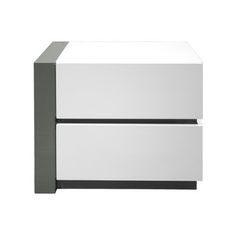 a white and grey side table with two drawers