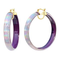 Rave Lucite Hoops in Purple Iridescent Accessories, Iridescent Design, Lucite Earrings, Rainbow Iridescent, September Birthstone Jewelry, 90s Baby, Vsco Girl, Red Jewelry, Handcrafted Accessories