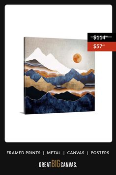 a painting with mountains in the background and a red dot above it that says, $ 59