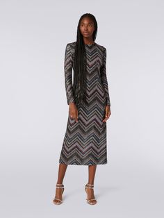 Long dress in viscose blend with zigzag and sequins Multicoloured | Missoni Sequin Maxi Dress For Fall, Fall Sequin Maxi Dress, Luxury Midi-length Sequin Dress, Fall Embellished Maxi Dress, Embellished Maxi Dress For Fall, Luxury Midi Sequin Dress, Embellished Fall Maxi Dress, Viscose Dress For Night Out In Fall, Fall Party Midi Dress In Viscose