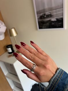 OPI- Got the Blues for Red Got The Blues For Red Opi Dip, Basic Winter Acrylic Nails, Opi Blues For Red, Nails 2024 Burgundy, Clear Dark Red Nails, Solid Color Holiday Nails, Opi Deep Red Nail Polish, Red Opi Dip Powder, Red Oval Christmas Nails