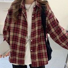 Plaid Shirt Outfits, Casual Blouse Shirts, Jacket Blouse, Plaid Shirt Women, Fashion Oversized, Coat Women Fashion, Shirts Women Fashion, Casual Cardigans, Collars For Women