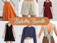 four different styles of dresses with the words best seller bundle on them in multiple colors