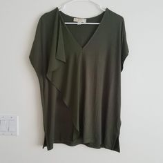 Michael Michael Kors Women's Top, Brand New With Tags Attached, Never Been Worn. Color "Ivy". V-Neck, Short Sleeves. Soft And Comfy T-Shirt Material, With Sheer Ruffle Which Drapes Over Your Right Side For Added Style! Make A Reasonable Offer! Summer Khaki V-neck Blouse, Casual Olive V-neck Top, Olive V-neck Tops For Spring, Green V-neck Tops For Layering, Off Shoulder Floral Top, Cream Silk Blouse, Black Chiffon Blouse, Black Lace Crop Top, Chiffon Tops Blouses