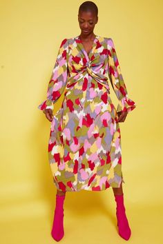 The perfect transitional piece, our multi-colored abstract dress is just what you need for this season. Featuring full-length sleeves and a floaty silhouette, a V neckline, and knot detailing This dress really is the wow factor!  20% silk 80% viscose Abstract Dress, Fly London, Print Coat, Feather Dress, Wow Factor, V Neckline, Floral Maxi, Denim Coat, Wow Products