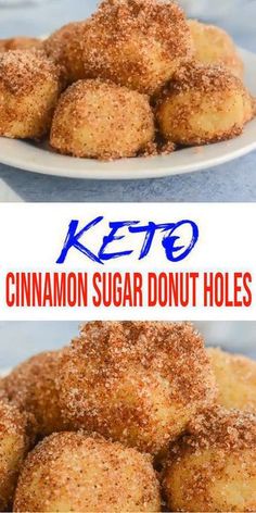 keto cinnamon sugar donut holes on a white plate