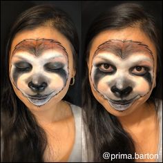 Sloth Face Painting, Zoo Animal Makeup, Lemur Face Paint, Sloth Makeup Halloween, Sloth Face Paint, Sloth Makeup, Sloth Costume, Fox Face Paint, Face Painting Images