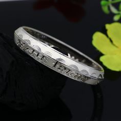 "925 sterling handmade top-class design with indian idol lord shiva mantra \"aum namah shivay\" open face bangle bracelet kada jewelry from rajastan india Metal-925 sterling silver. Weight-49.150 grams approx. Width-13.0 mm approx. marking-925. Size-2-10 or 2.62\" or 6.7 cm. Type-mantra kada. makes excellent gift and collectible items." Silver Bangle For Puja, Silver Bangle Bracelets For Puja, Engraved Sterling Silver Bangle For Festivals, Symbolic Silver Bangle For Festivals, Silver Symbolic Bangle For Ceremonial Occasions, Spiritual Sterling Silver Hallmarked Bangle, Spiritual Silver Bangle For Anniversary, Adjustable Traditional White Gold Bangle, Festival Engraved Silver Bangle