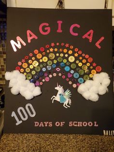 a sign that says,'100 days of school'with a unicorn on it