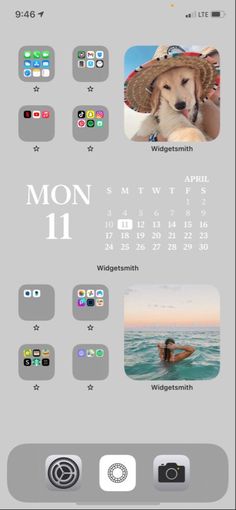 an iphone calendar with pictures of people in the water and one dog on his back