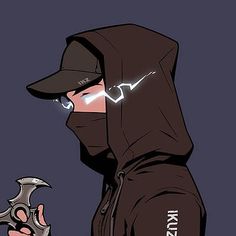 a drawing of a person wearing a hoodie holding a wrench and looking at something