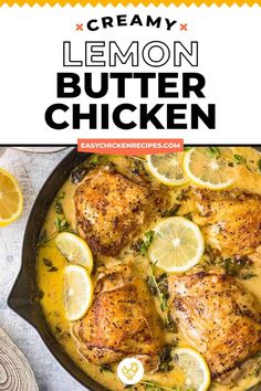 lemon butter chicken in a skillet with the title overlay