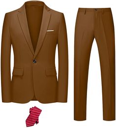 Oxford Chic Men's Red 2 Piece Suit with Tie Outer: 79% Polyester, 21% Viscose; Lining: 100% Polyester Button closure Size Chart (Inches)XS = Neck 13-13 1/2, Chest 33-34, Waist 27-28Small = Neck 14-14 1/2, Chest 35-37, Waist 29-31Medium = Neck 15-15 1/2, Chest 38-40, Waist 32-34Large = Neck 16-16 1/2, Chest 42-44, Waist 36-38XL = Neck 17-17 1/2, Chest 46-48, Waist 40-42 Brown Slim Fit Notch Lapel Set, Brown Slim Fit Business Sets, Brown Slim Fit Sets For Workwear, Fitted Single Breasted Brown Set, Fitted Brown Single Breasted Set, Fitted Brown Single-breasted Set, Red Fitted Suits For Business Casual, Red Fitted Suit For Business Casual, Red Fitted Business Casual Suit