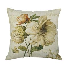 a white pillow with flowers on it