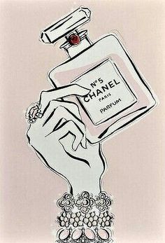 a drawing of a hand holding a bottle of chanel eau de parfum