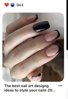 Minimalist Abstract Nails, Black France Nails, Classy Nails Squoval, French Nails With Black, Black Gel Nails Short, Punk Rock Nails, Long Nail Art Designs, Y2k Nail Art, Black French Tip Nails