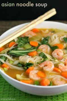 Rice Noodle Soup with Shrimp | Weary Chef Asian Rice Noodle Soup, Shrimp Noodle Soup, Asian Noodle Soup, Soup With Shrimp, Rice Noodle Soup, Asian Soup Noodle, Seafood Soups, Asian Soup Recipes, Rice Noodle Soups