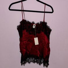 Never Been Worn Was Just Too Small For Me, Very Cute Black Lace Trim, Beautiful Red Color, Brand New With Tags Fitted Red Top With Lace Trim, Fitted Red Tops With Lace Trim, Red Cami Top For Party, Red V-neck Camisole For Party, Red Fitted Lace Top, Red Camisole Top For Night Out, Elegant Red Tank Top For Night Out, Red V-neck Top With Lace Trim, Fitted Red V-neck Camisole