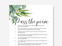 a poem with the words pass the pom on it