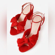 Loeffler Randall “Camellia” Sandals In A Size 10. Bright Red- Gorgeous! Pleated Uppers With Cute Bows, Ankle Straps. Brand New In Box! Originally $395. Authentic. Red Heels With Bow, Hoco Heels, Camellia Red, Red Bow Heels, Christmas Fashion Outfits, Homecoming 2024, Red Wedding Shoes, Heels Aesthetic, Loeffler Randall Shoes