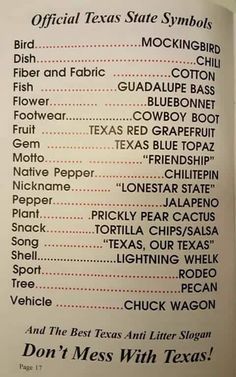 the official texas state symbols are shown in an old style book with black and white lettering