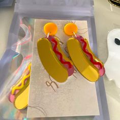 Super Fun Hot Dog Earrings Made Of Hard Acrylic. Beautiful Colors And So Fun And Unique. Horror Earrings, Anthropologie Earrings, Pearl Statement Earrings, Dog Earrings, Artisan Earrings, Heart Shaped Earrings, Star Earrings Stud, Beaded Drop Earrings, Bohemian Earrings