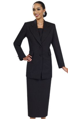 Introducing the exquisite Ben Marc 2299-BLK Church Suit, a symbol of sophistication and grace. This timeless ensemble is designed to elevate your wardrobe with its impeccable style and classic silhouette. Crafted for women who appreciate the finer things in life, this suit ensures you're always dressed to impress. The church suit features a sleek three-button jacket with a gently tailored waist, providing a flattering fit for all body types. The clean lines and minimalist design convey a sense o Professional Fitted Notch Lapel Skirt Suit, Fitted Notch Lapel Professional Skirt Suit, Professional Notch Lapel Fitted Skirt Suit, Classic Long Sleeve Office Sets, Professional Fitted Skirt Suit With Notch Lapel, Fitted Professional Skirt Suit For Formal Occasions, Elegant Black Sets For Workwear, Fitted Career Suits With Suit Collar, Tailored Black Skirt Suit For Business