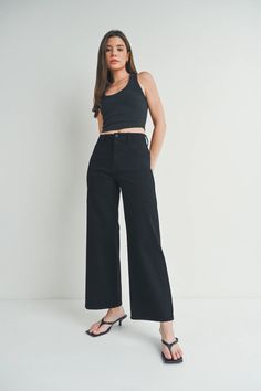 Trousers have taken over. This Tik Tok trending black high-waisted trouser is made with a thick fabric that molds to your body with a relaxed fit through the knee and a wide open leg. Details Rise 11” ; Inseam 27" 98% Cotton, 2% Spandex Made in USA Style no. BP440J Model is 5’9’’ and wearing a size 26 Machine wash cold Black Wide Leg Pants With Five Pockets, Black Wide Leg Flare Jeans With Pockets, Black Wide-leg Jeans, Black Pocketed Wide Leg Bottoms, Black Wide Leg Bottoms With Five Pockets, Cotton High-waisted Flare Jeans For Work, High Waist Black Cotton Flare Jeans, Black Wide Leg Flare Jeans For Work, Black High-waisted Flare Jeans