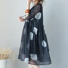 fashion black prints long chiffon dress Loose fitting high waist chiffon gown top quality drawstring sleeve kaftans
 
Materials used: chiffon

Measurement:One size fits all for this item. Please make sure your size doesn't exceed this size: 3XL/BUST-116cm   
   
length 99cm / 38.61"
bust 116cm / 45.24"
Sleeve length 37cm / 14.43"
Cuff 38cm / 14.82"

This dress is made of cotton or linen fabric, soft and breathy. 

Flattering cut. Makes you look slimmer and matches easlily.

We ship worldwide.

T Long Chiffon Dress, Drawstring Sleeve, Black Prints, Linen Dress Summer, Chiffon Dress Long, Silk Dress Long, Printed Cotton Dress, Chiffon Gown, Style Noir