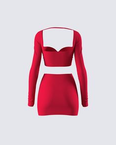 When you’re a sweetheart with a fiery side 😏 This two-piece set featuring a red sweetheart top paired with a matching mini skirt is the perfect look to make them fall in love 💋 Fitted Red Two-piece Set, Red Fitted Two-piece Set, Fitted Red Set For Night Out, Red Fitted Flirty Crop Top, Fitted Flirty Red Crop Top, Fitted Red Flirty Crop Top, Chic Red Sets For Night Out, Flirty Crop Top With Sweetheart Neckline For Party, Chic Party Two-piece Tops Set