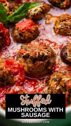 stuffed mushrooms with tomato sauce in a pan